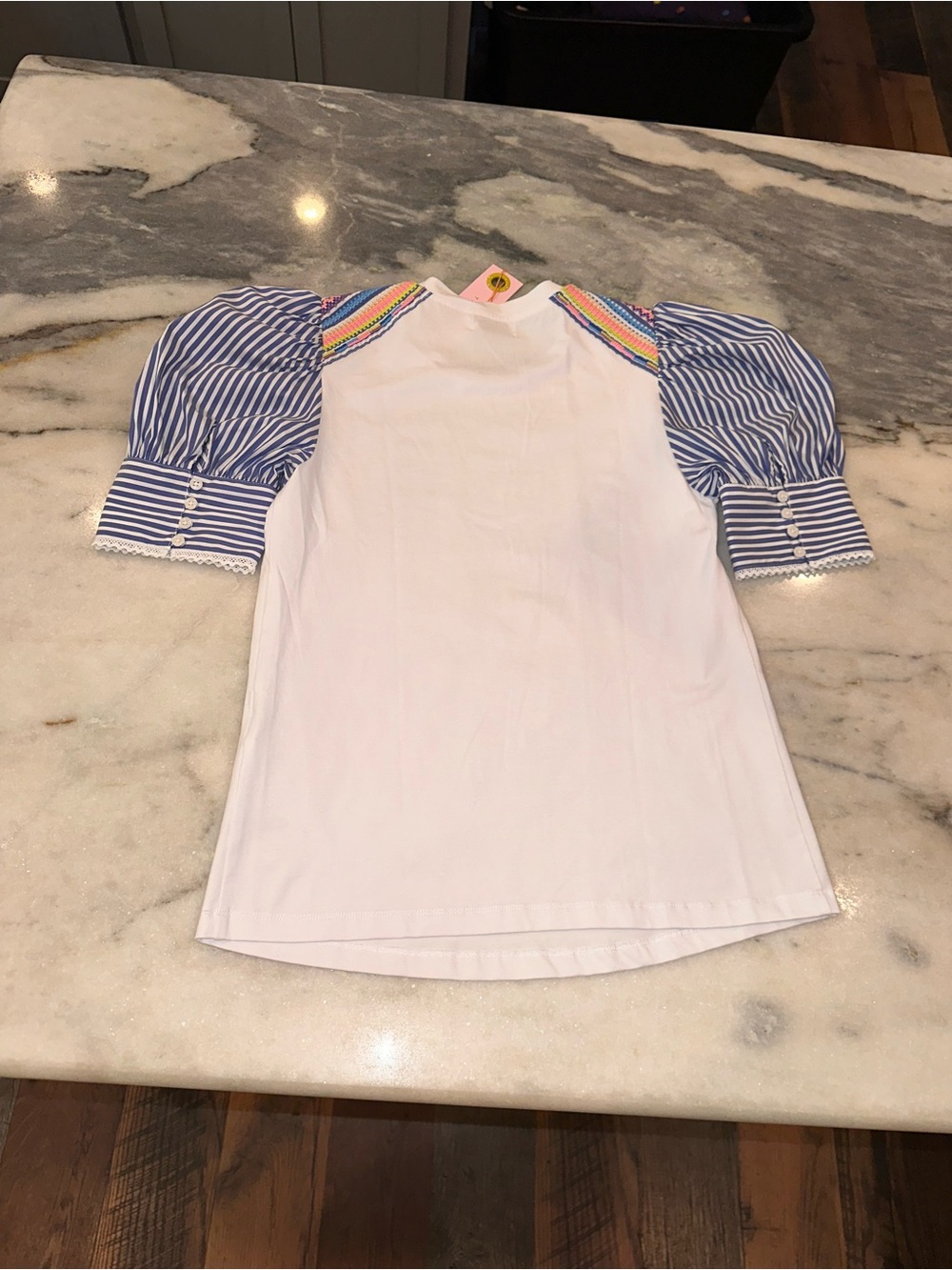 NWT Tanya Taylor Size XS Maddie Top Women’s White Embroidered Striped Sleeves - Picture 13 of 15